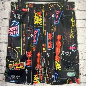 Shein Black Japanese Letters theme basketball shorts multicolor men’s
